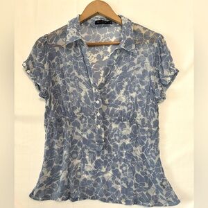 The Limited Blue Floral Short Sleeve Button Front Blouse